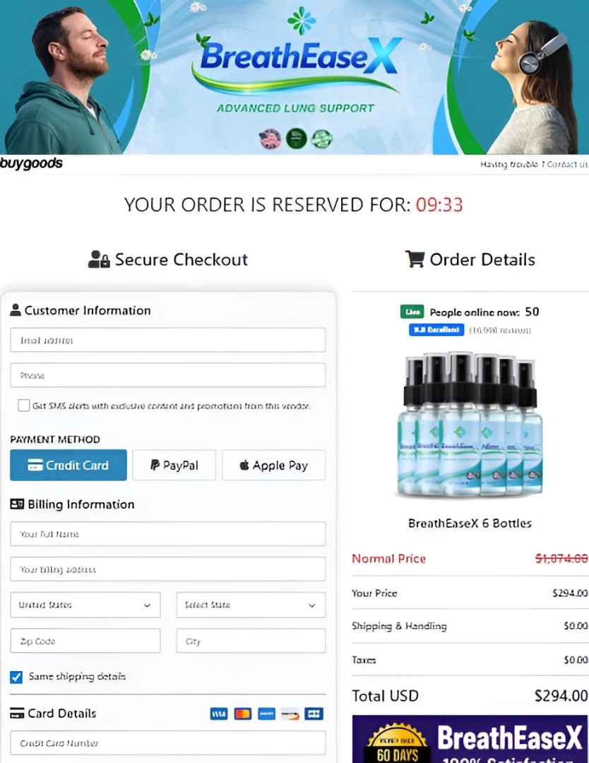 BreathEaseX Secure Checkout Page